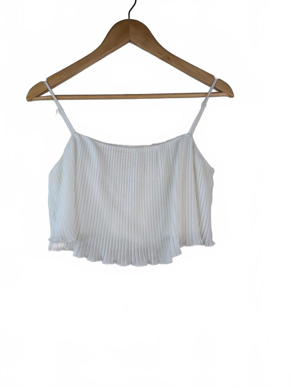 Princess Polly White Pleated Spaghetti Strap Crop Top Size US 6